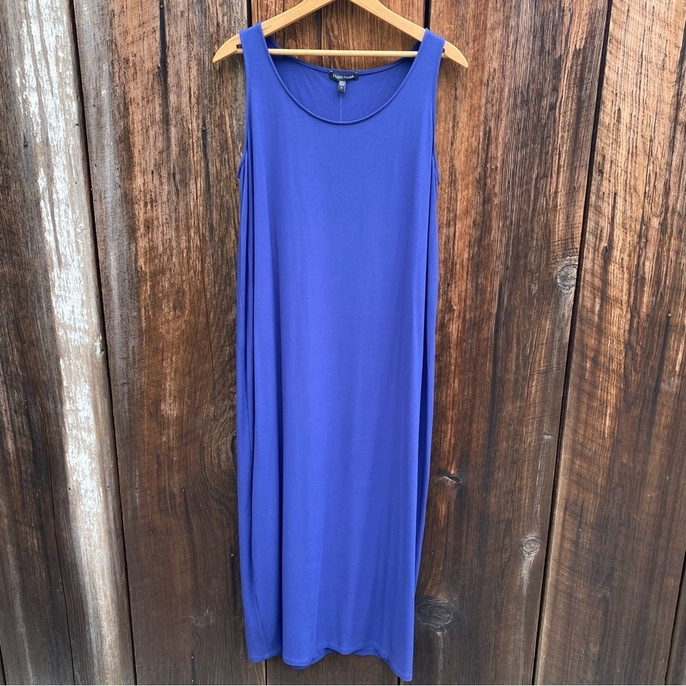 NWT Eileen Fisher Blue long Tank Dress. Organic Rayon and Lycra Jersey Size SML